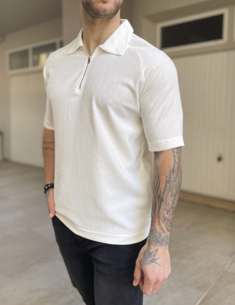 Marrakech ανδρική εκρού ριπ κοντομάνικη πουκαμίσα με φερμουάρ GML2419E φωτογραφία